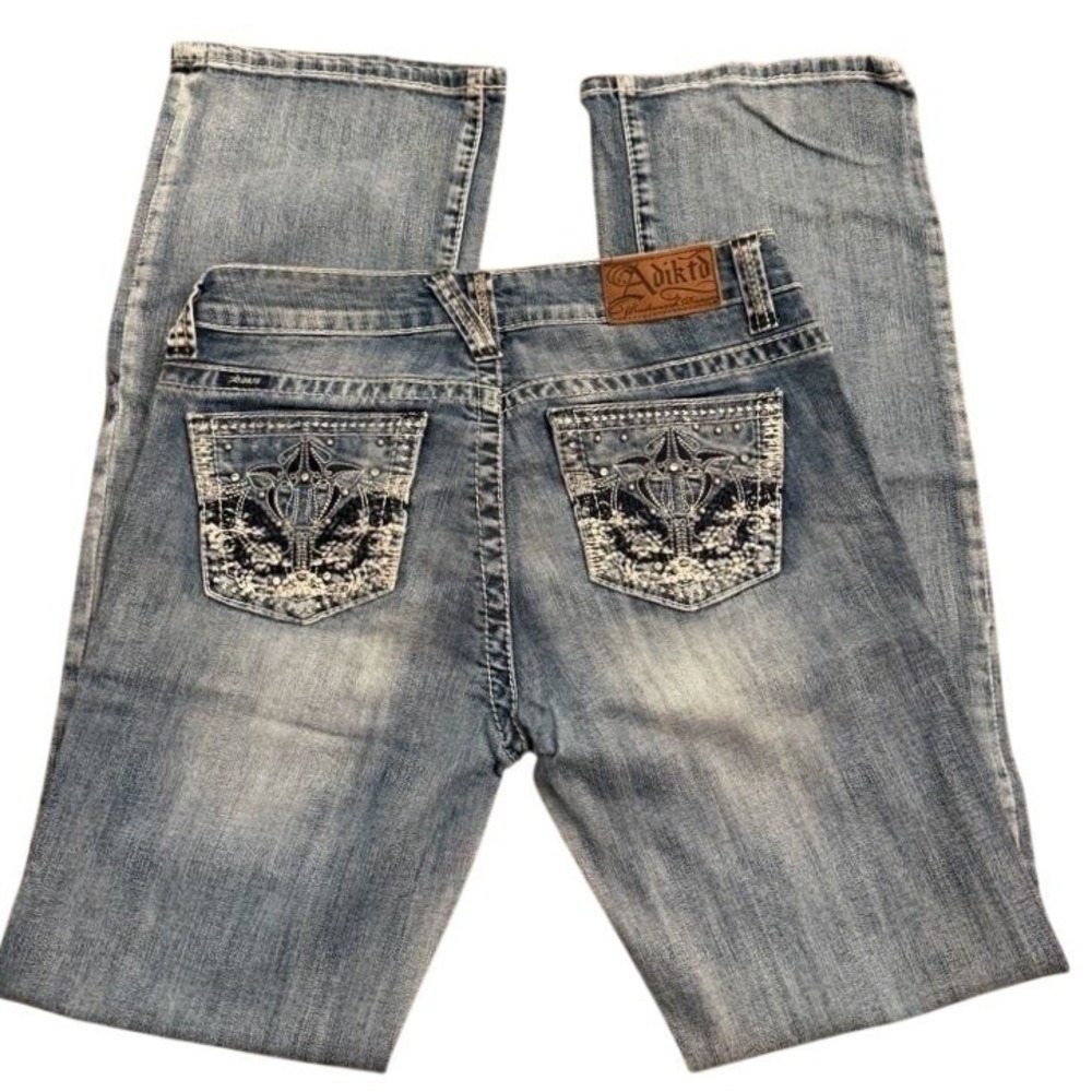 Adiktd Y2K Bootcut Jeans Embellished Pockets Low Rise Denim 32x33 - Picture 3 of 12